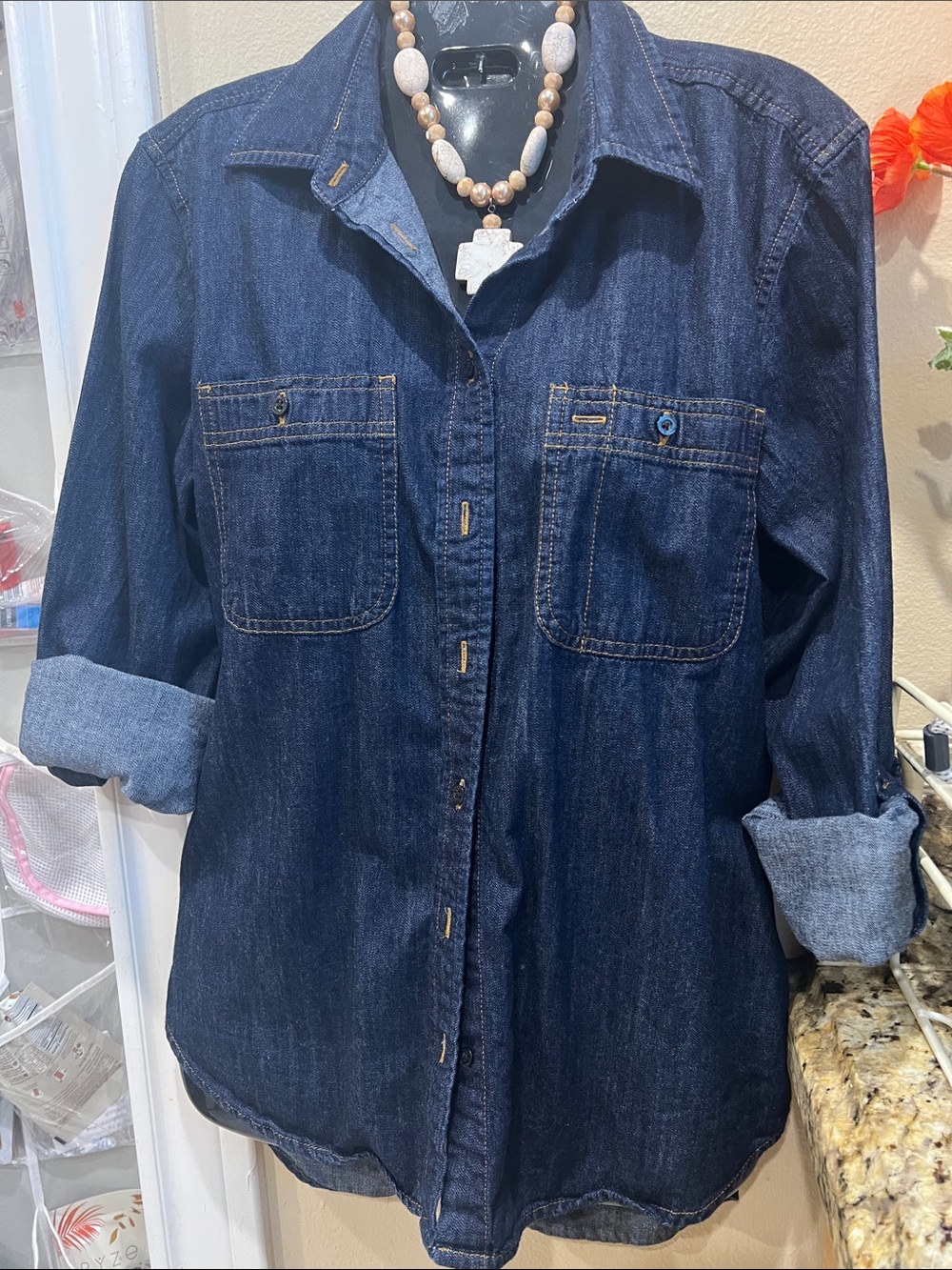 Dark Indigo Denim Button-Down Shirt